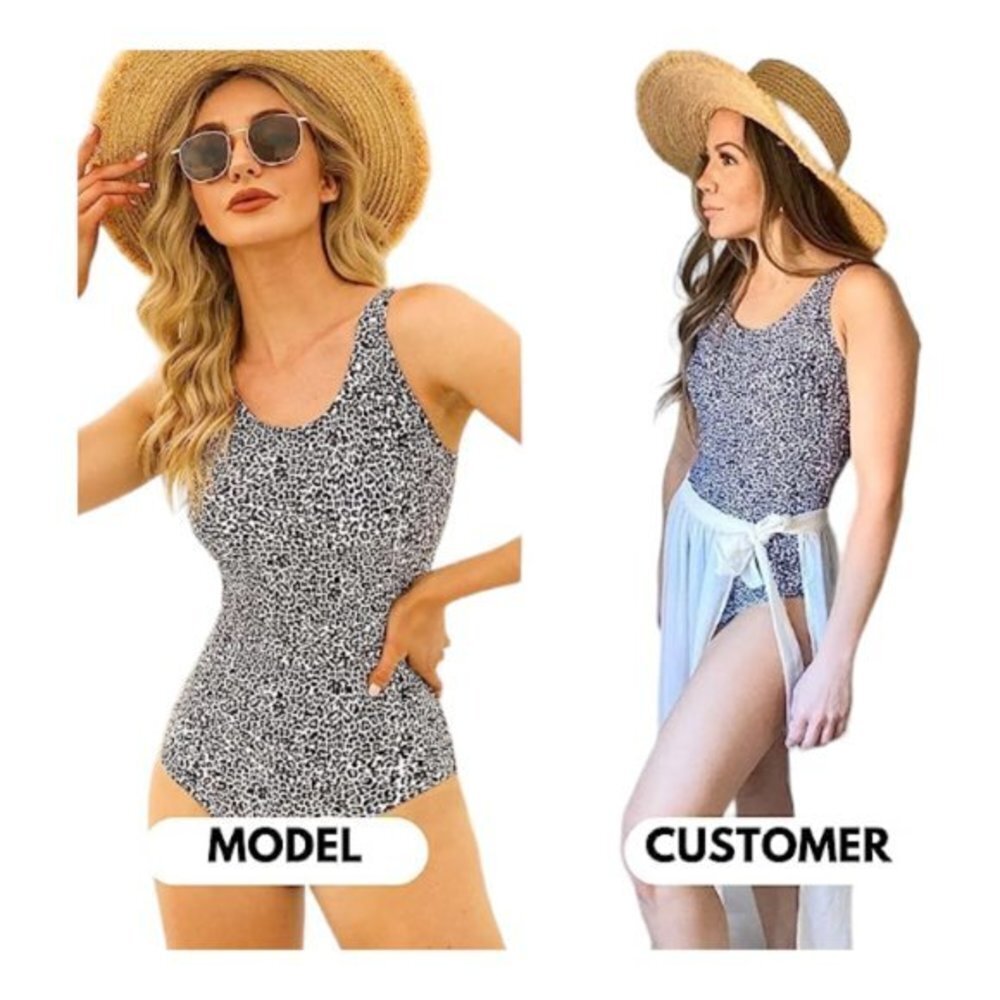 Swimsuit White Black Leopard Scoop Neck Crisscross Back Size XL NWT #4202 - Picture 2 of 4